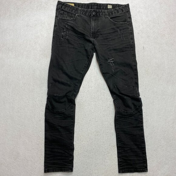 Smoke Rise Jeans Men's 36 x 32 Black Distressed Destroyed Rip Skinny Stretch